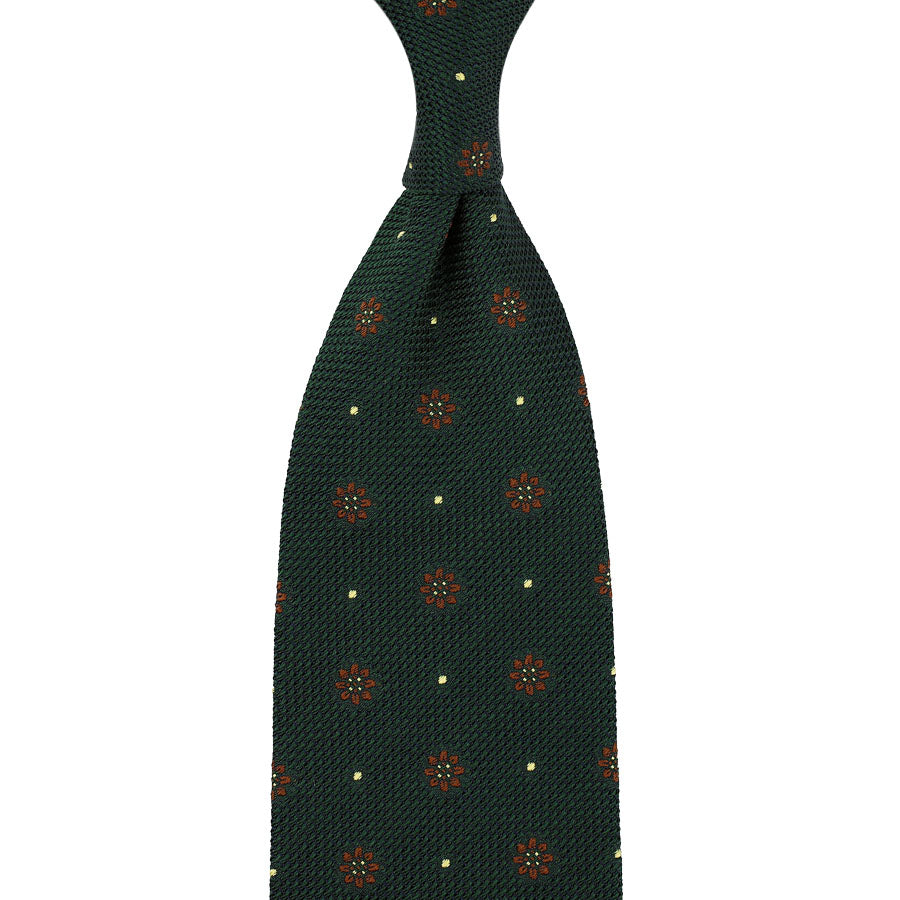 Floral Fina Grenadine Silk Tie - Forest - Hand-Rolled