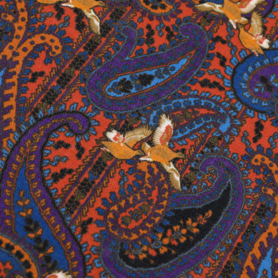 Paisley Motif Wool / Silk Pocket Square - Terracotta