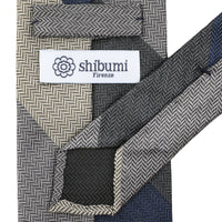Striped Herringbone Silk Tie - Grey / Navy / Cream