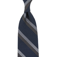 Striped Grossa Grenadine Silk Tie - Elephant / White / Taupe