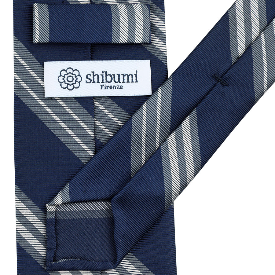 Japanese Repp Stripe Silk Tie - Navy / Grey