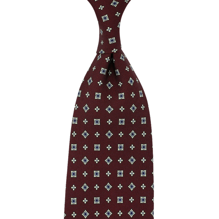 Floral Printed Silk Tie - Burgundy - Hand-Rolled