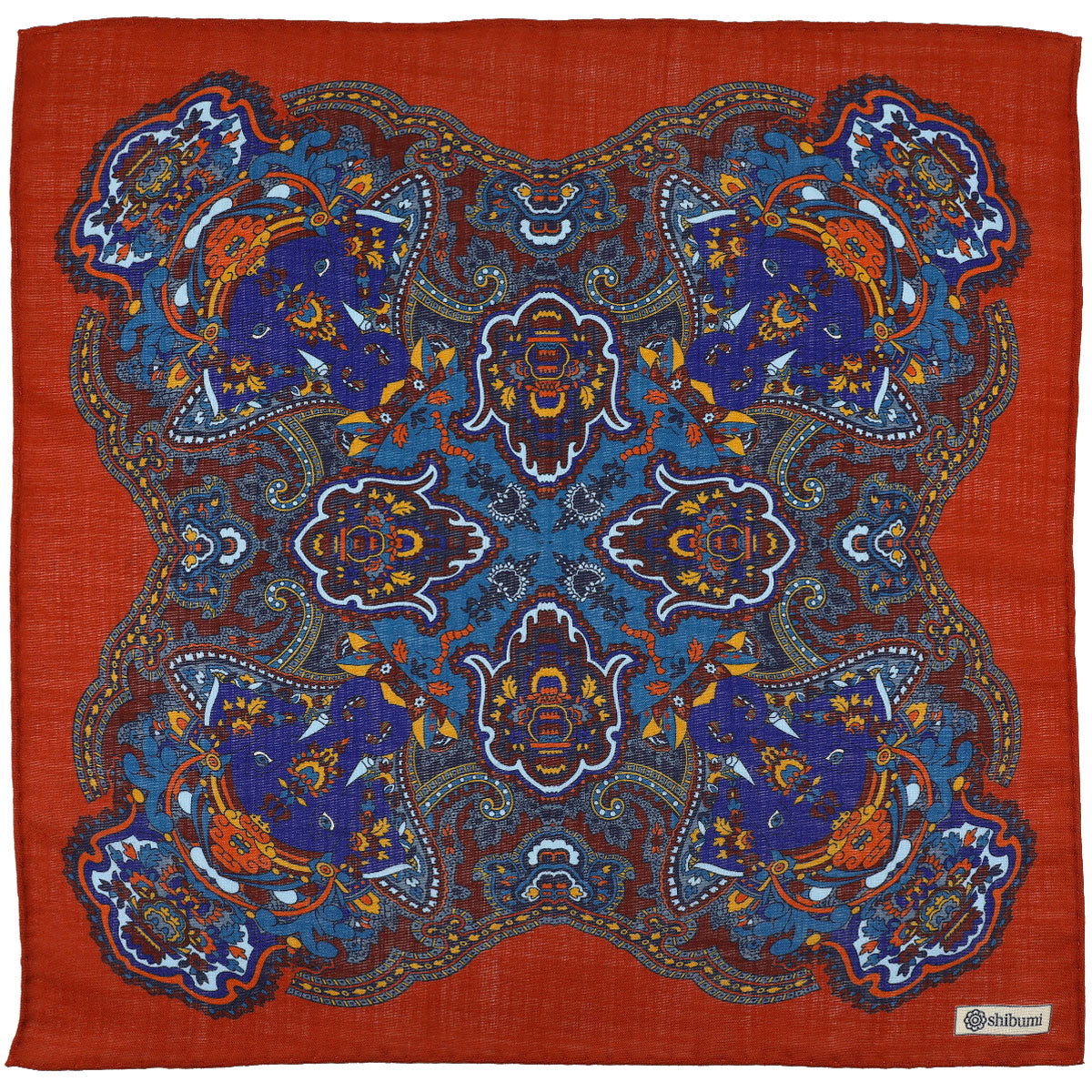 Animal Motif Wool / Silk Pocket Square - Rust - 40x40cm