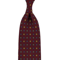 Floral Printed Silk Tie - Burgundy - Hand-Rolled