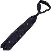 Floral Jacquard Silk Tie - Navy - Hand-Rolled