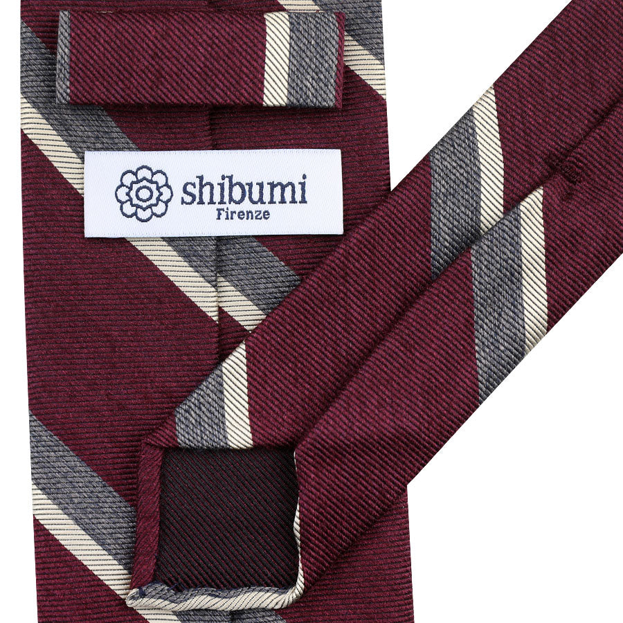 Striped Wool / Silk Tie - Burgundy - Hand-Rolled