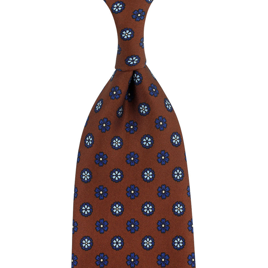 Floral Printed Silk Tie - Beech - Hand-Rolled