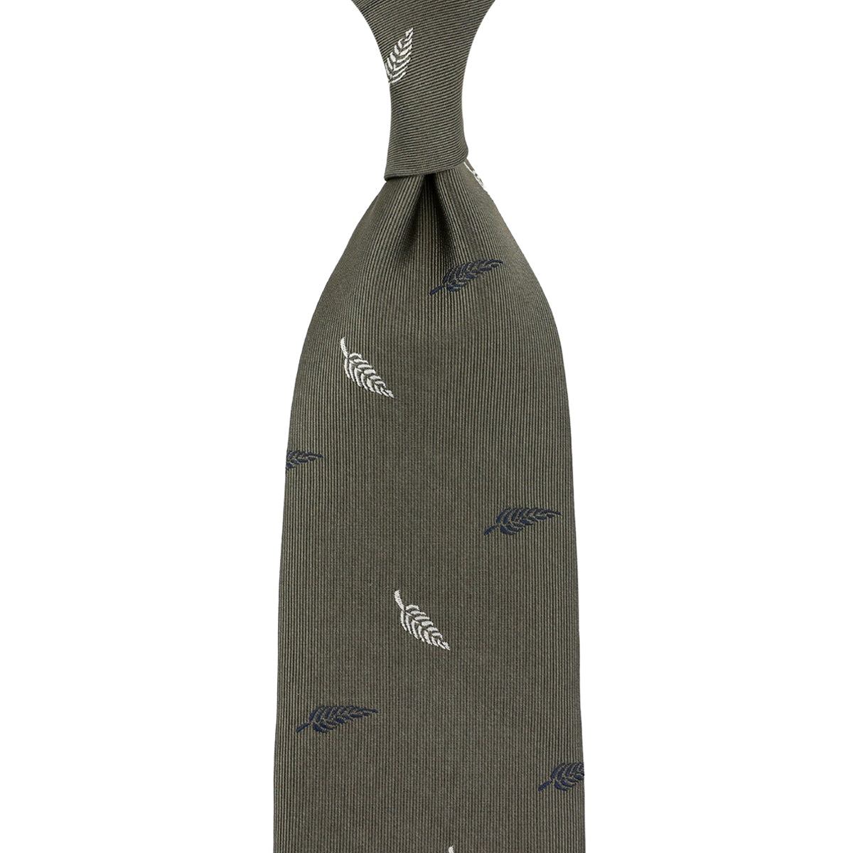 Floral Jacquard Silk Tie - Army - Hand-Rolled