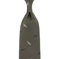 Floral Jacquard Silk Tie - Army - Hand-Rolled
