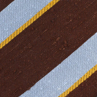 Striped Shantung Bespoke Tie - Sky / Brown / Yellow
