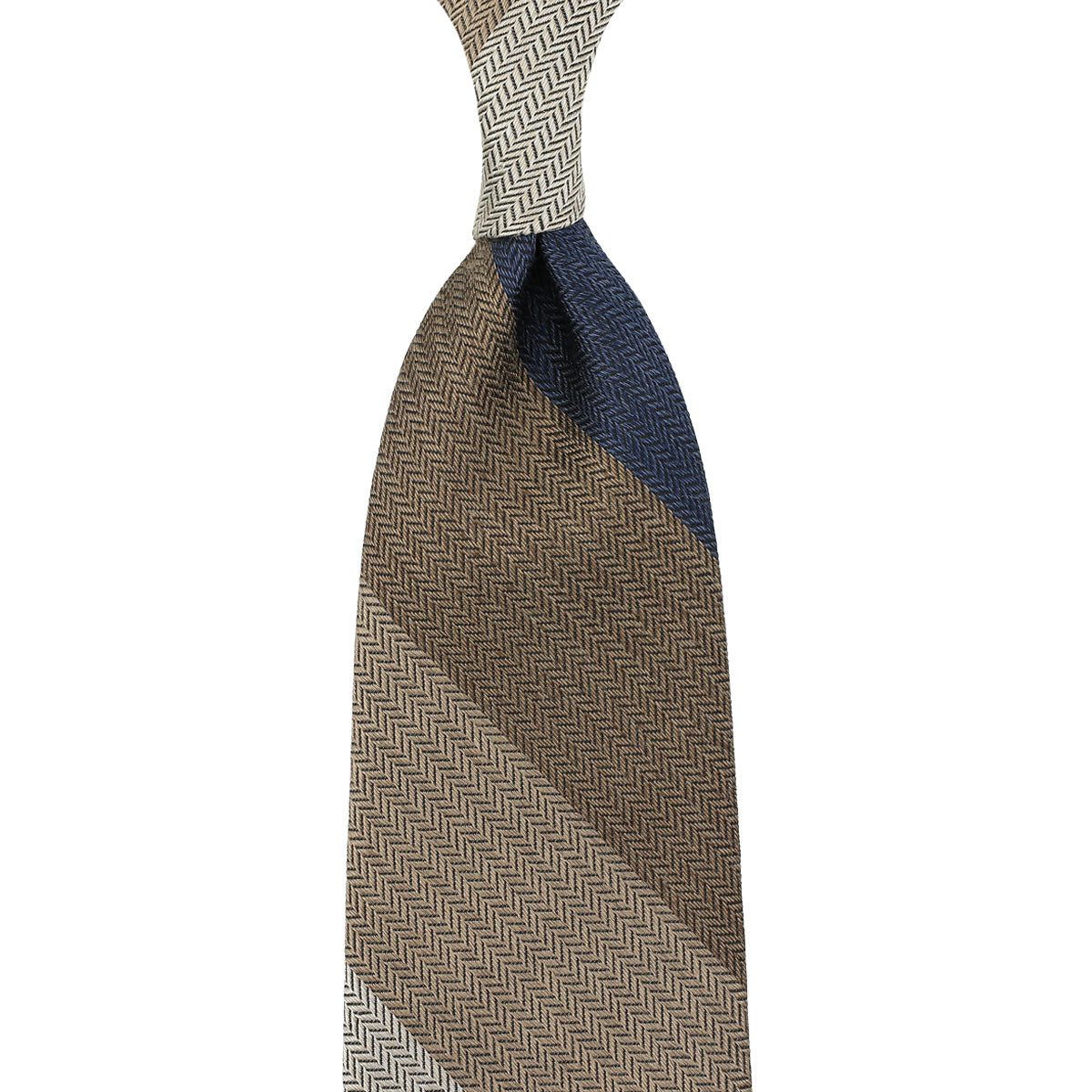 Striped Herringbone Silk Tie - Navy / Brown / Beige