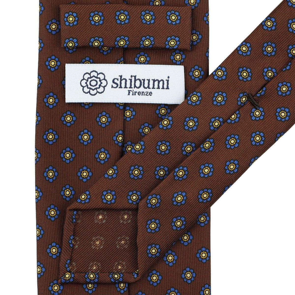 Shibumi-Flower Printed Silk Tie - Beech - Hand-Rolled