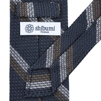 Striped Grossa Grenadine Silk Tie - Elephant / White / Taupe