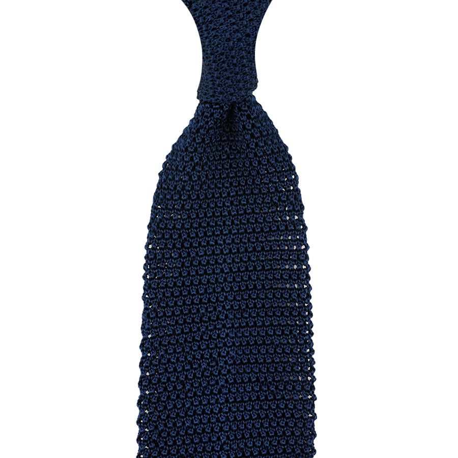V-Point Knit Tie - Navy - Silk