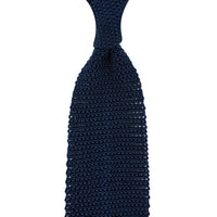V-Point Knit Tie - Navy - Silk