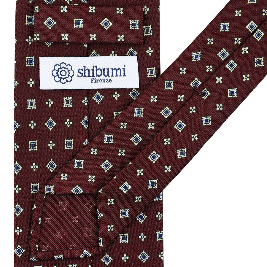 Floral Printed Silk Tie - Burgundy - Hand-Rolled