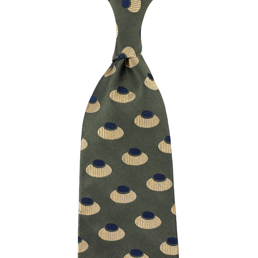 Geometrical Jacquard Silk Tie - Olive - Hand-Rolled