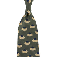 Geometrical Jacquard Silk Tie - Olive - Hand-Rolled