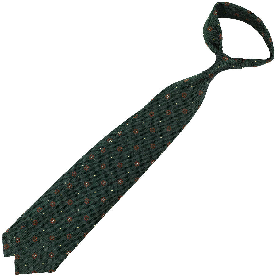 Floral Fina Grenadine Silk Tie - Forest - Hand-Rolled