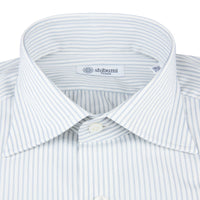 Striped Poplin Semi Spread Shirt - White / Light Grey - Regular Fit