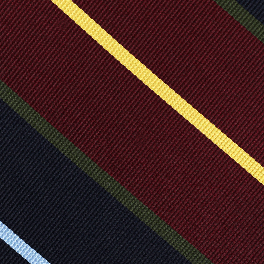 Japanese Repp Stripe Silk Tie - Burgundy / Navy / Yellow / Sky