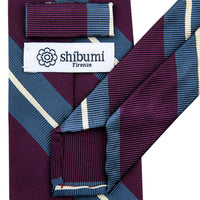 Super Repp Stripe Silk Tie - Eggplant / Blue / White