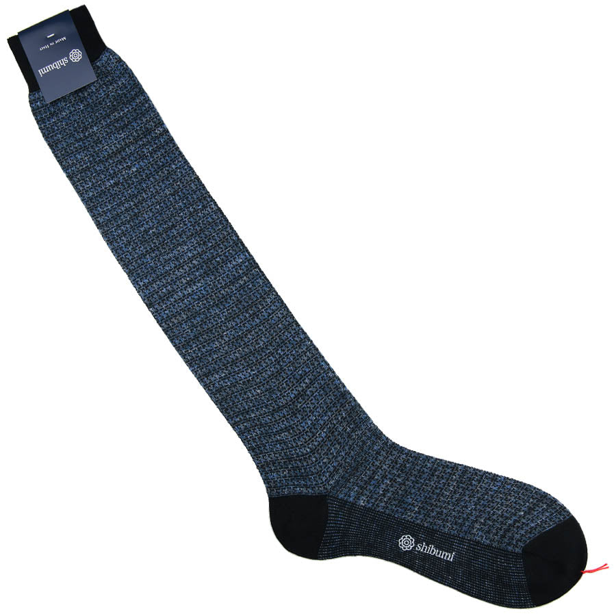 Knee Socks - Houndstooth - Navy - Cotton / Linen