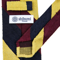 Triple Block Stripe Shantung Silk Tie - Navy / Burgundy / Gold