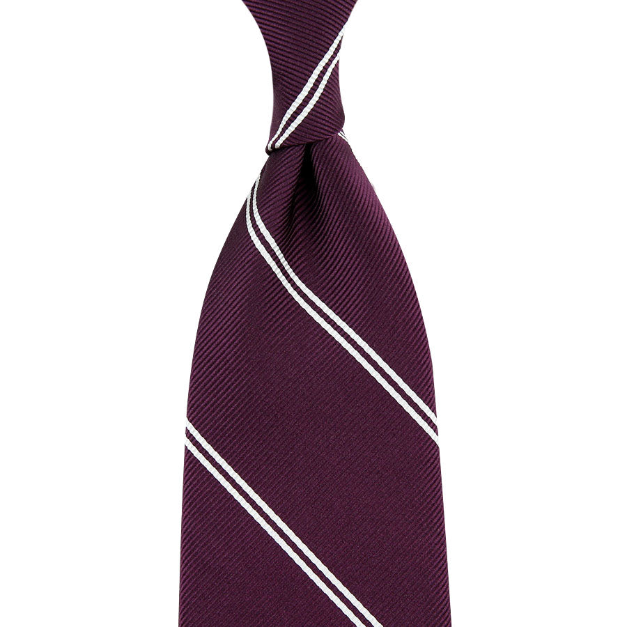 Double Bar Super Repp Stripe Silk Tie - Eggplant