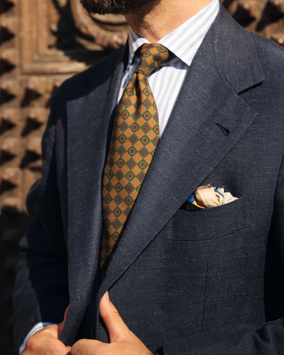 Copper Madder Silk Tie - Gold - Hand-Rolled