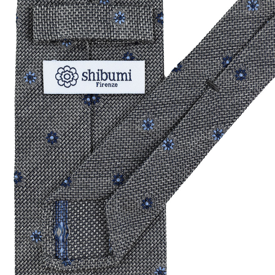 Floral Fina Grenadine Silk Tie - Grey - Hand-Rolled