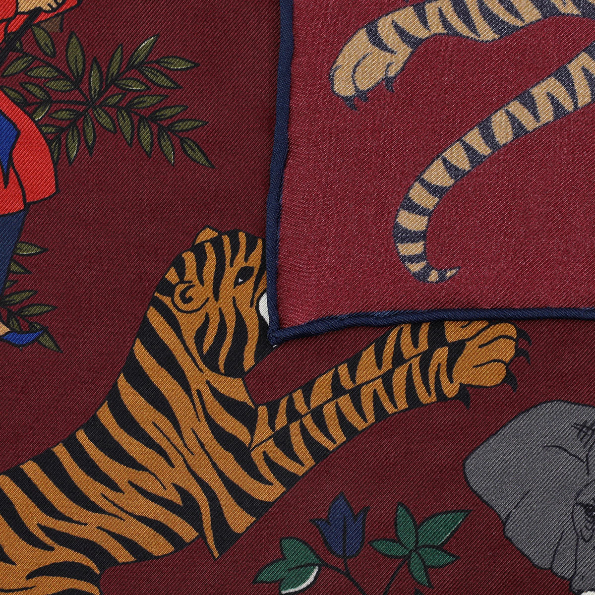 Animal Motif Silk Pocket Square - Burgundy - 40x40cm