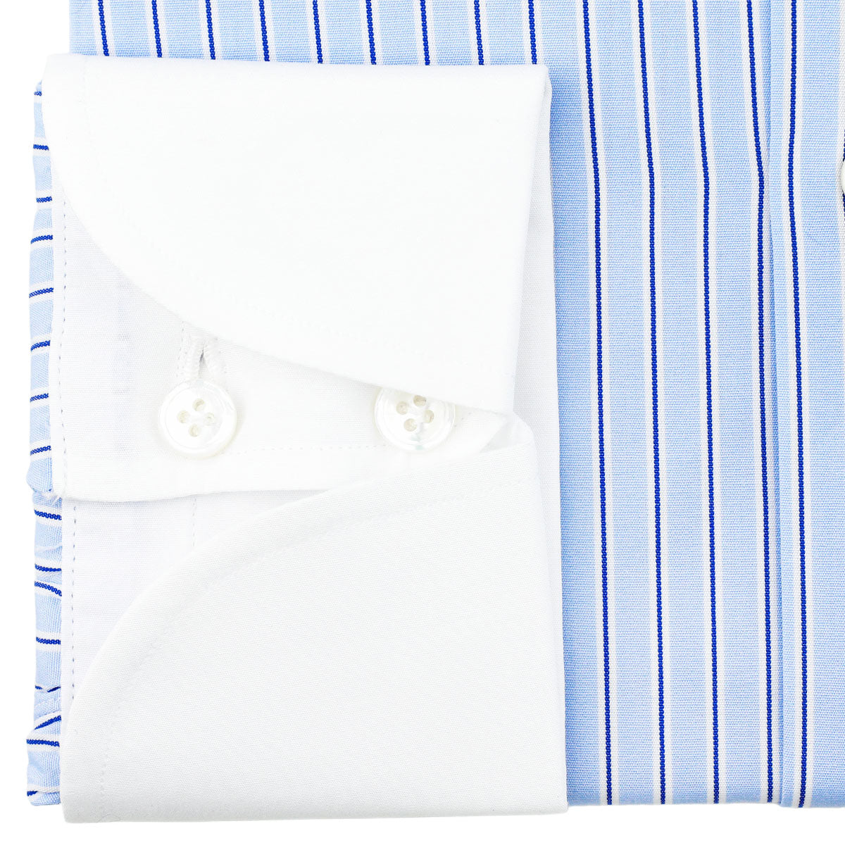 Poplin Semi Spread Shirt - Blue - Ticking Stripe - Cocktail Cuffs