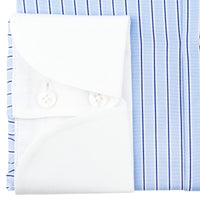 Poplin Semi Spread Shirt - Blue - Ticking Stripe - Cocktail Cuffs