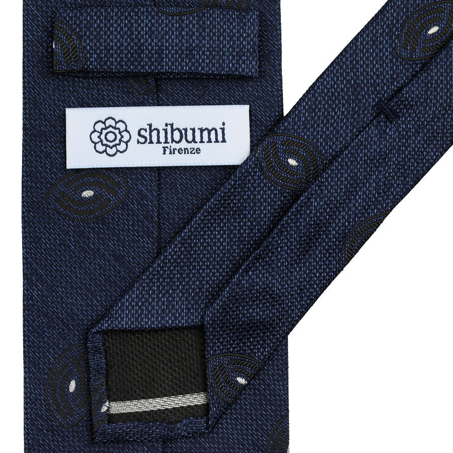 Geometrical Boucle Silk Tie - Navy - Hand-Rolled