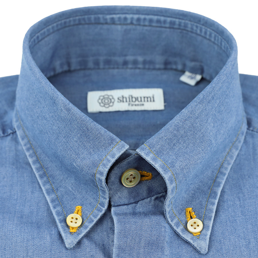 Denim Button Down Shirt - Light Blue - Regular Fit Shibumi Firenze Denim Button Down Shirt - Light Blue - Regular Fit Shibumi Firenze