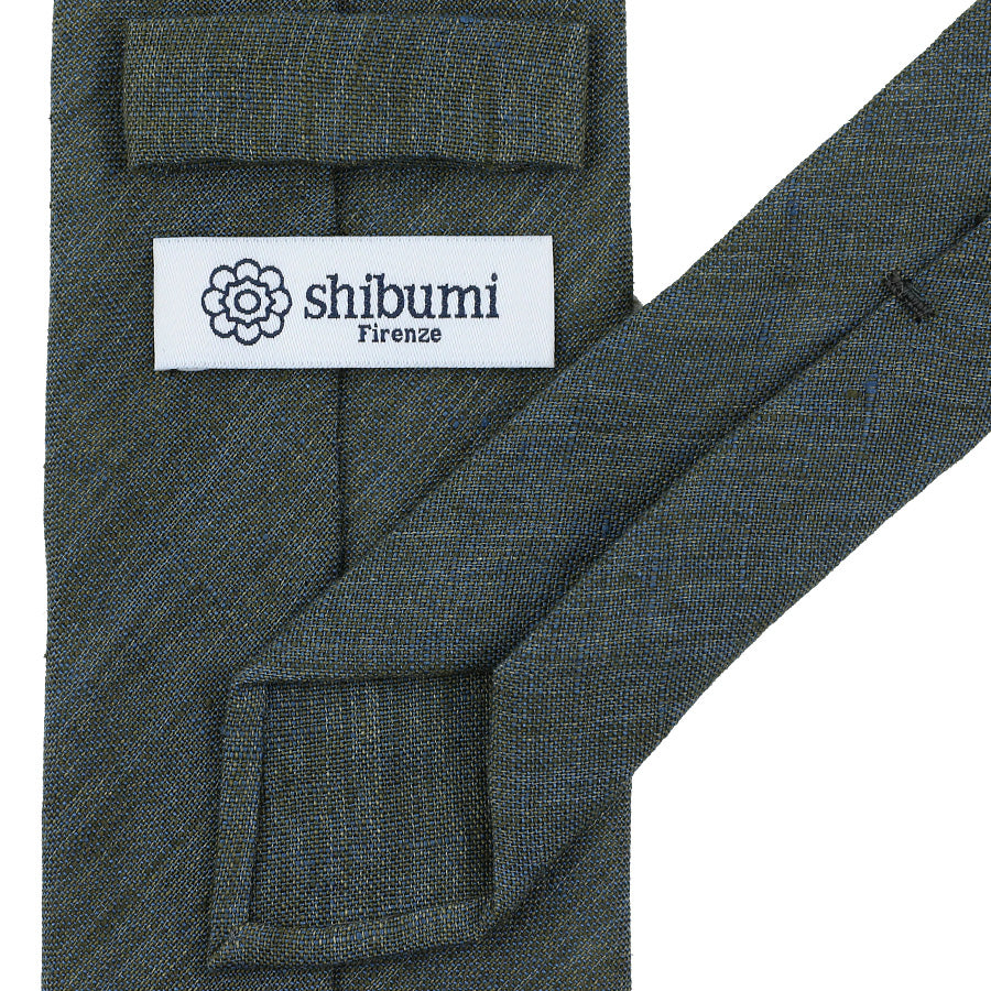 Vintage Italian Linen Tie - Blue/Brown - Hand-Rolled