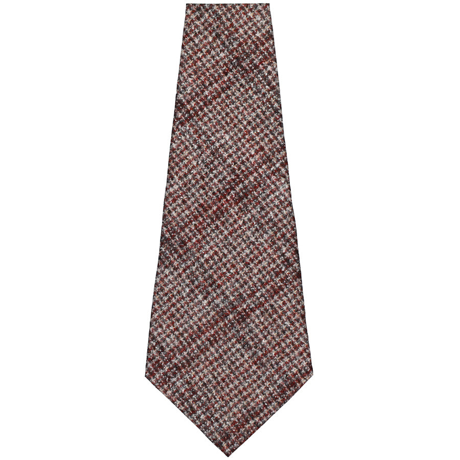 Checked Bespoke Wool Tie - Burgundy