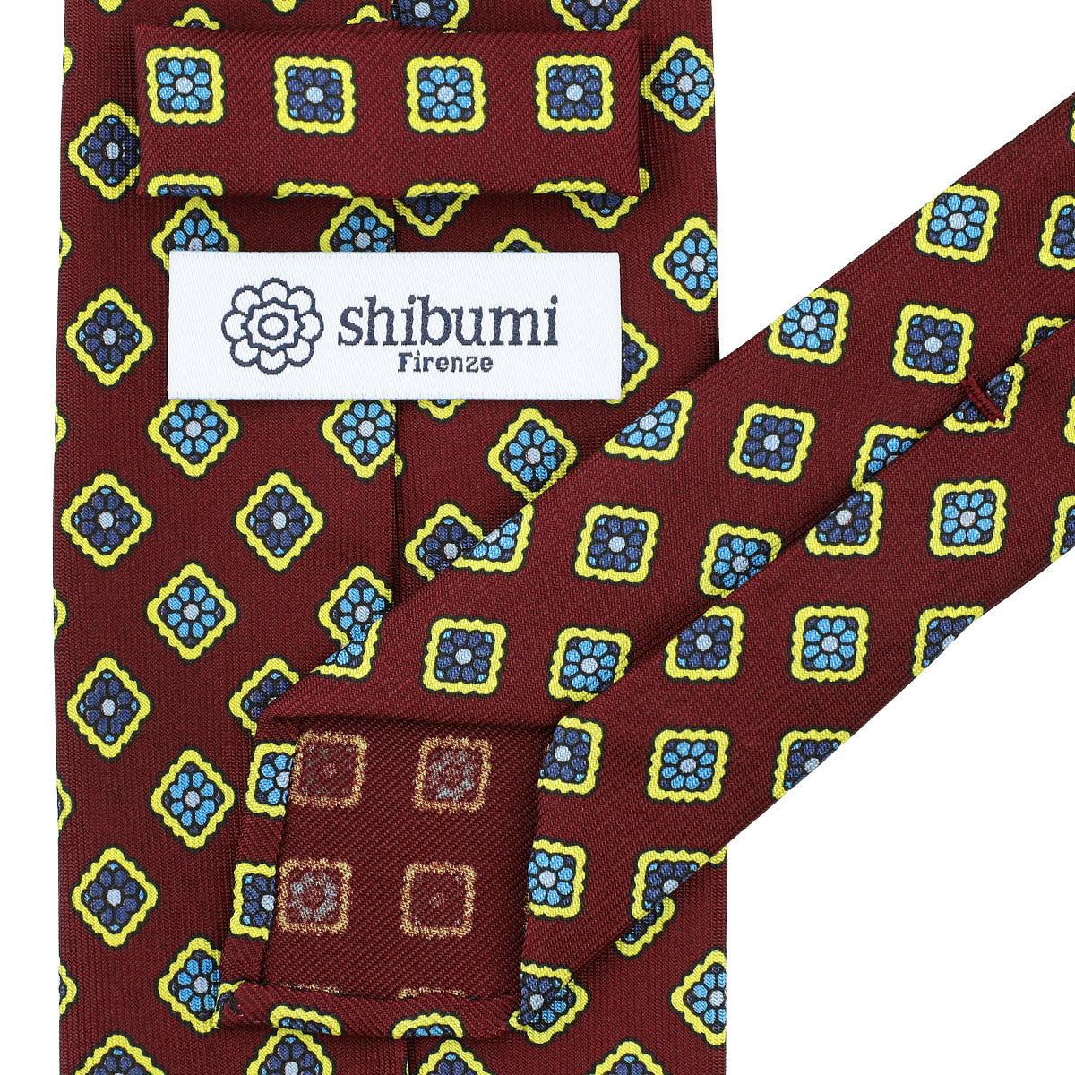 Floral Printed Silk Tie - Burgundy - Hand-Rolled
