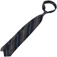 Striped Fina Grenadine Silk / Linen Tie - Navy / Brown