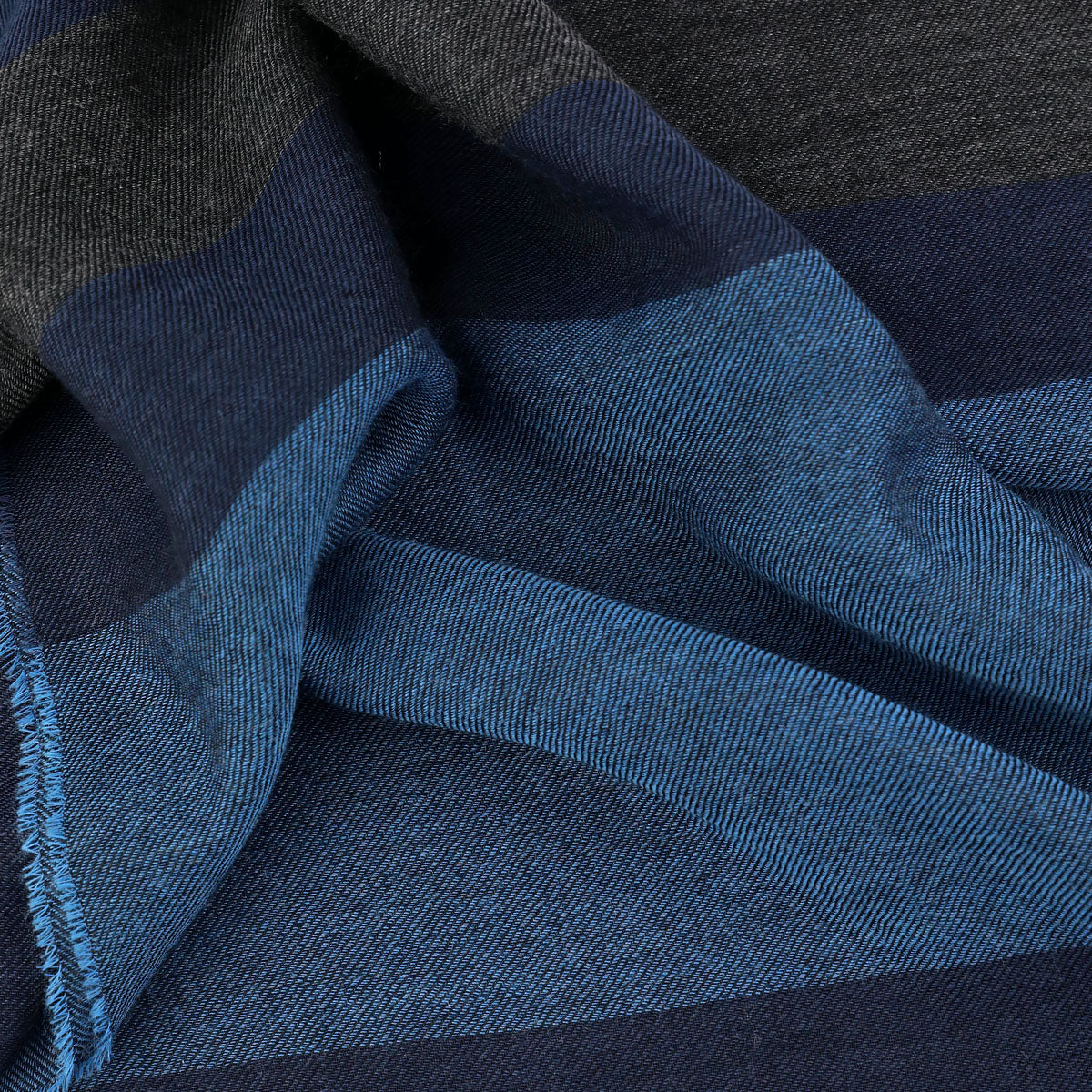 Striped Thin Cashmere Scarf - Navy / Blue / Grey
