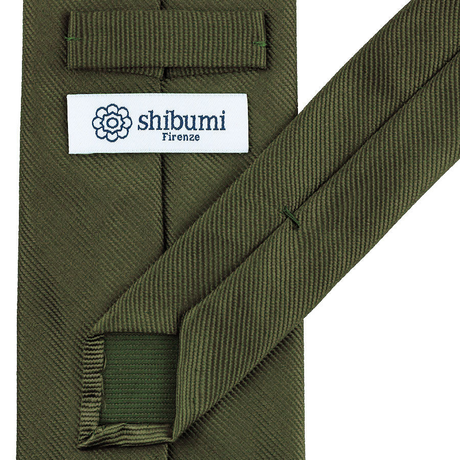 Plain Repp Silk Tie - Olive - Hand-Rolled