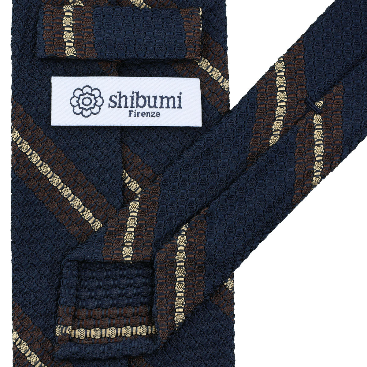 Striped Grossa Grenadine Silk Tie - Navy / Brown / Cream