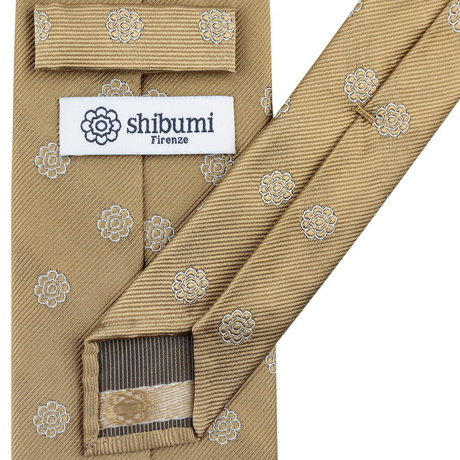 Shibumi-Flower Japanese Jacquard Silk Tie - Beige