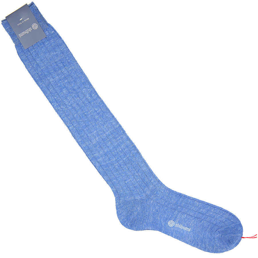 Knee Socks - Ribbed - Sky Blue - Pure Linen