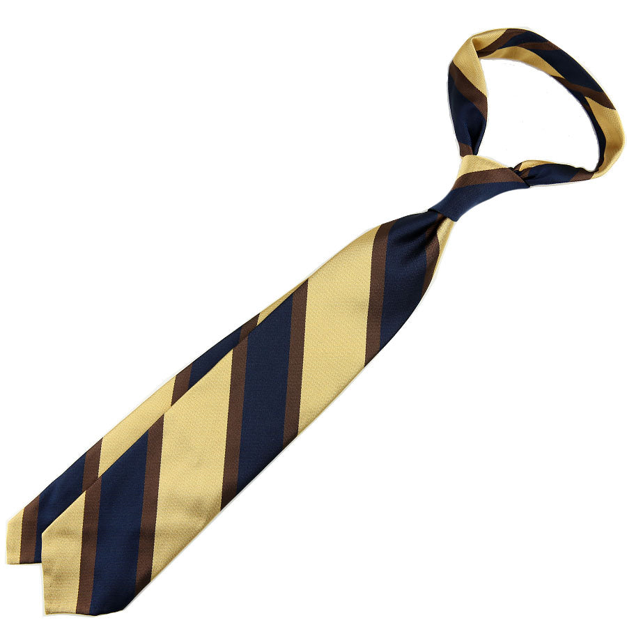 Repp Stripe Silk Tie - Navy / Gold / Copper - Hand-Rolled