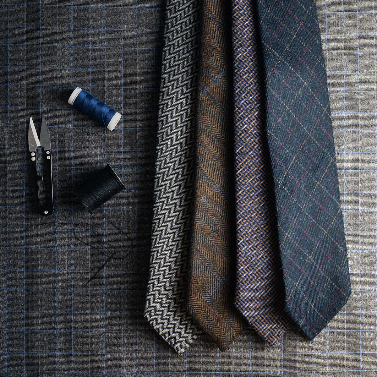 Checked Bespoke Wool Tie - Dark Brown
