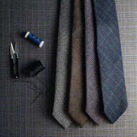 Checked Bespoke Wool Tie - Dark Brown
