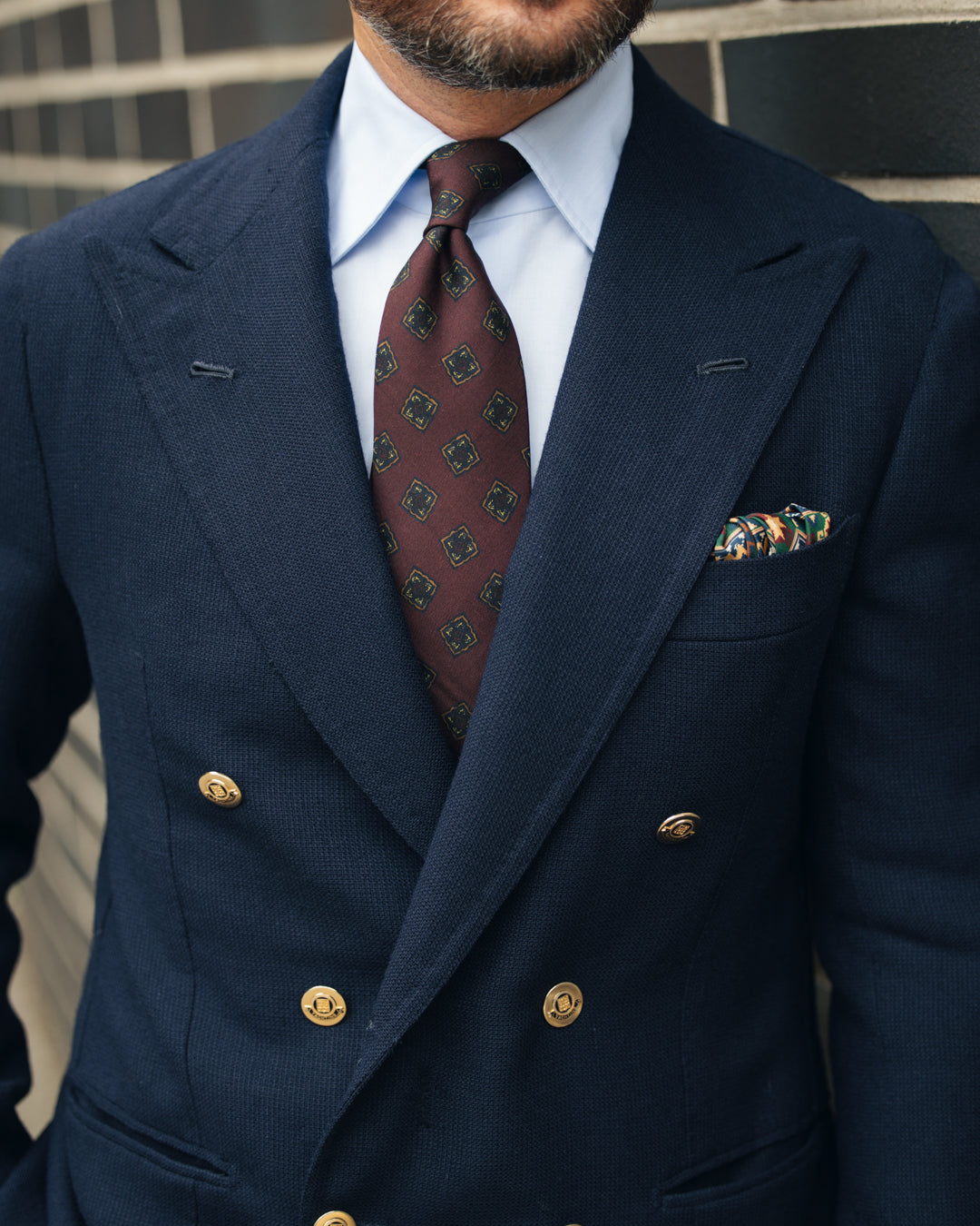Floral Printed Silk / Wool Tie - Burgundy - Hand-Rolled