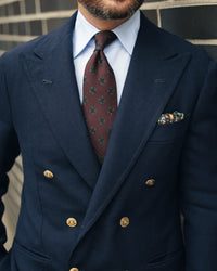 Floral Printed Silk / Wool Tie - Burgundy - Hand-Rolled
